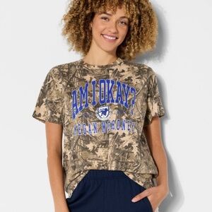 Megan Moroney Am I Ok Camo Graphic T-Shirt with Blue Text